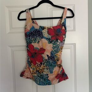 Athleta - Floral Print Women's square neck tankini bathing suit top